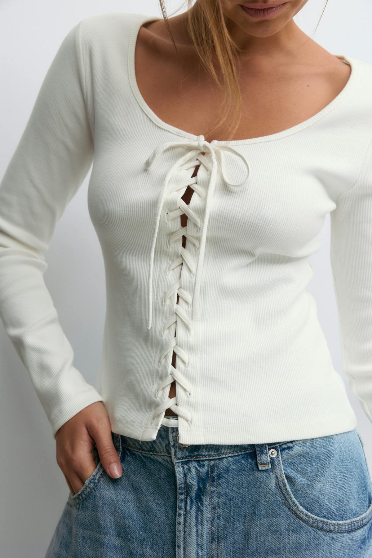 Lacing top - Blanc cassé