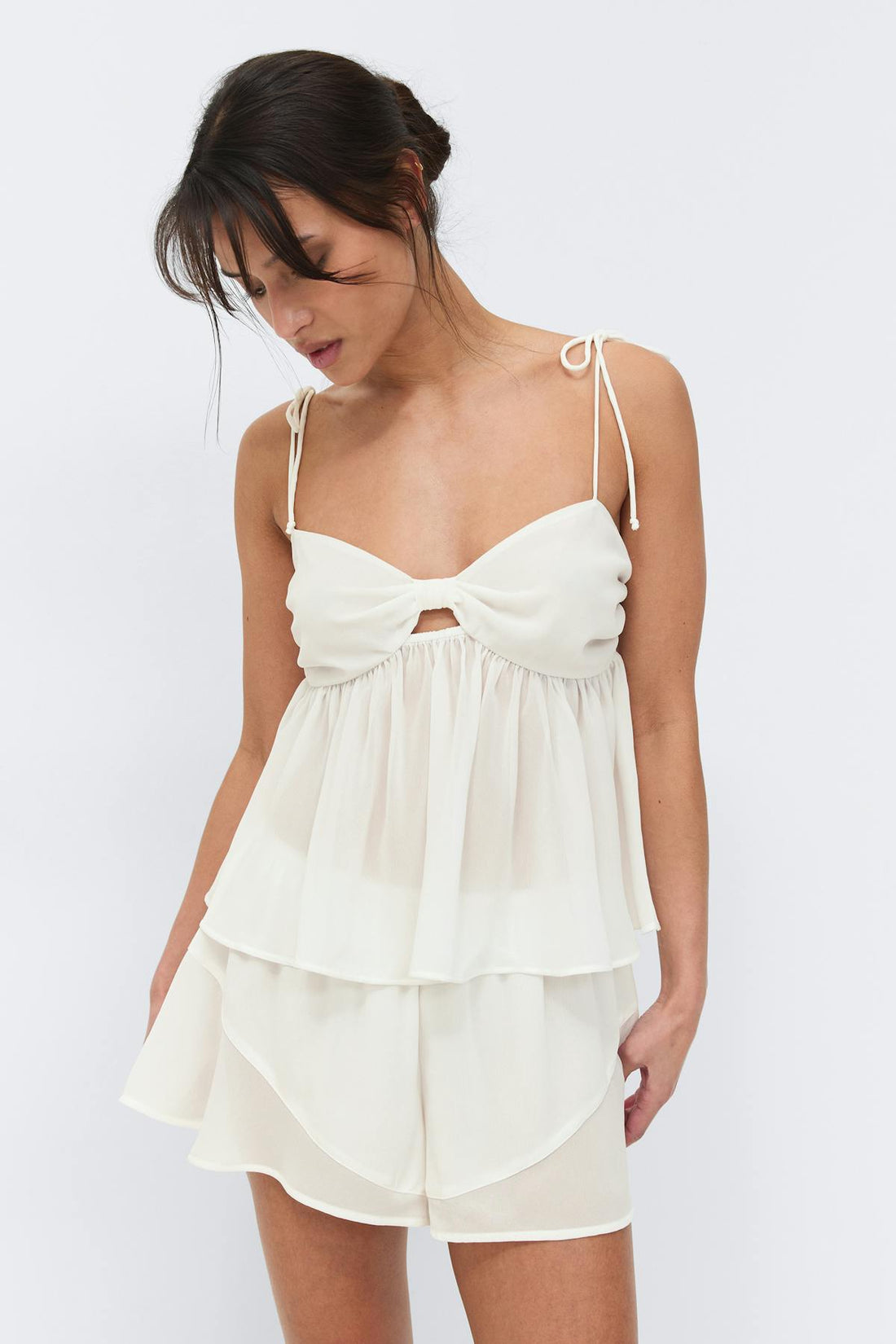 Chiffon loungewear shorts - Gardenia
