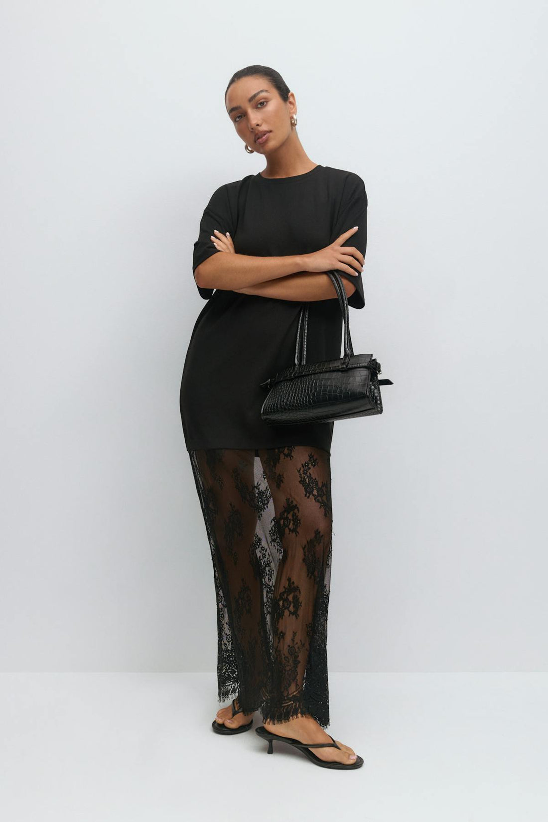 T-shirt lace maxi dress - Noir