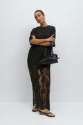 T-shirt lace maxi dress - Noir
