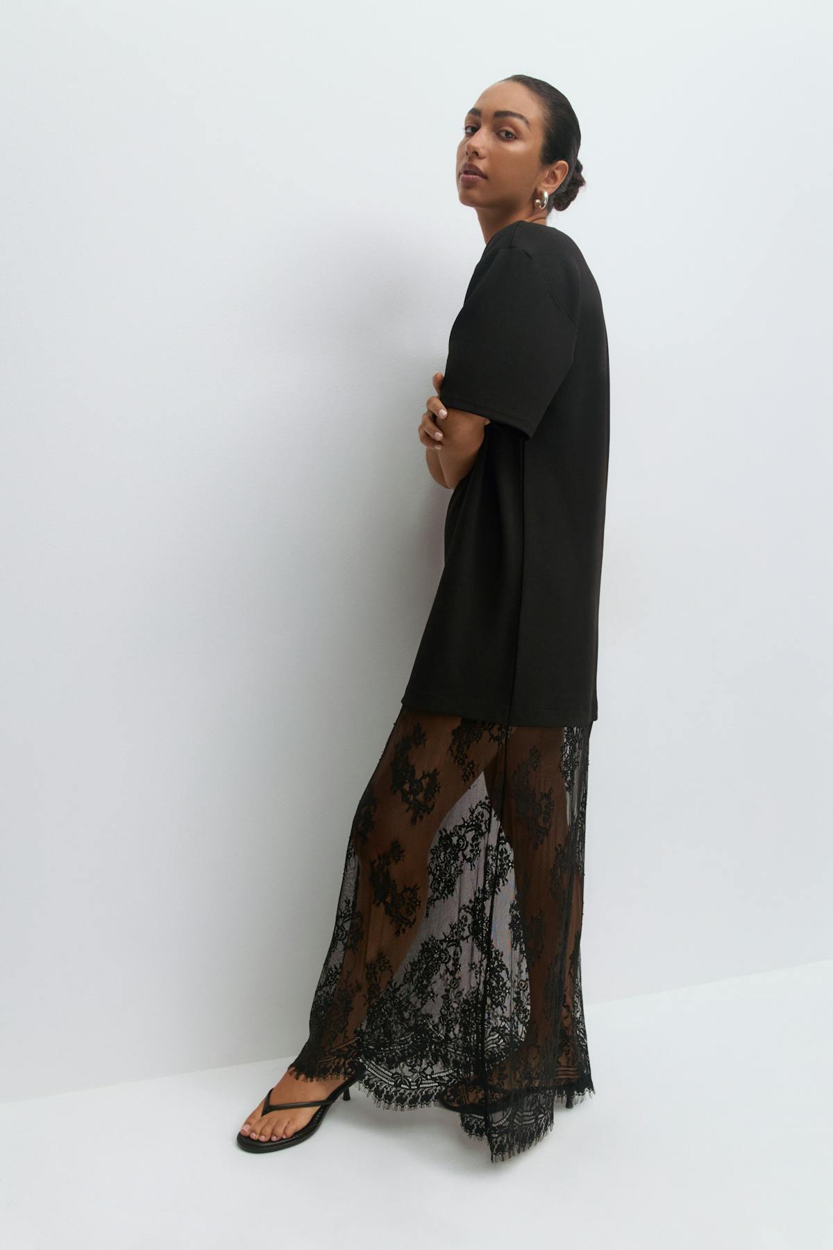 T-shirt lace maxi dress - Noir