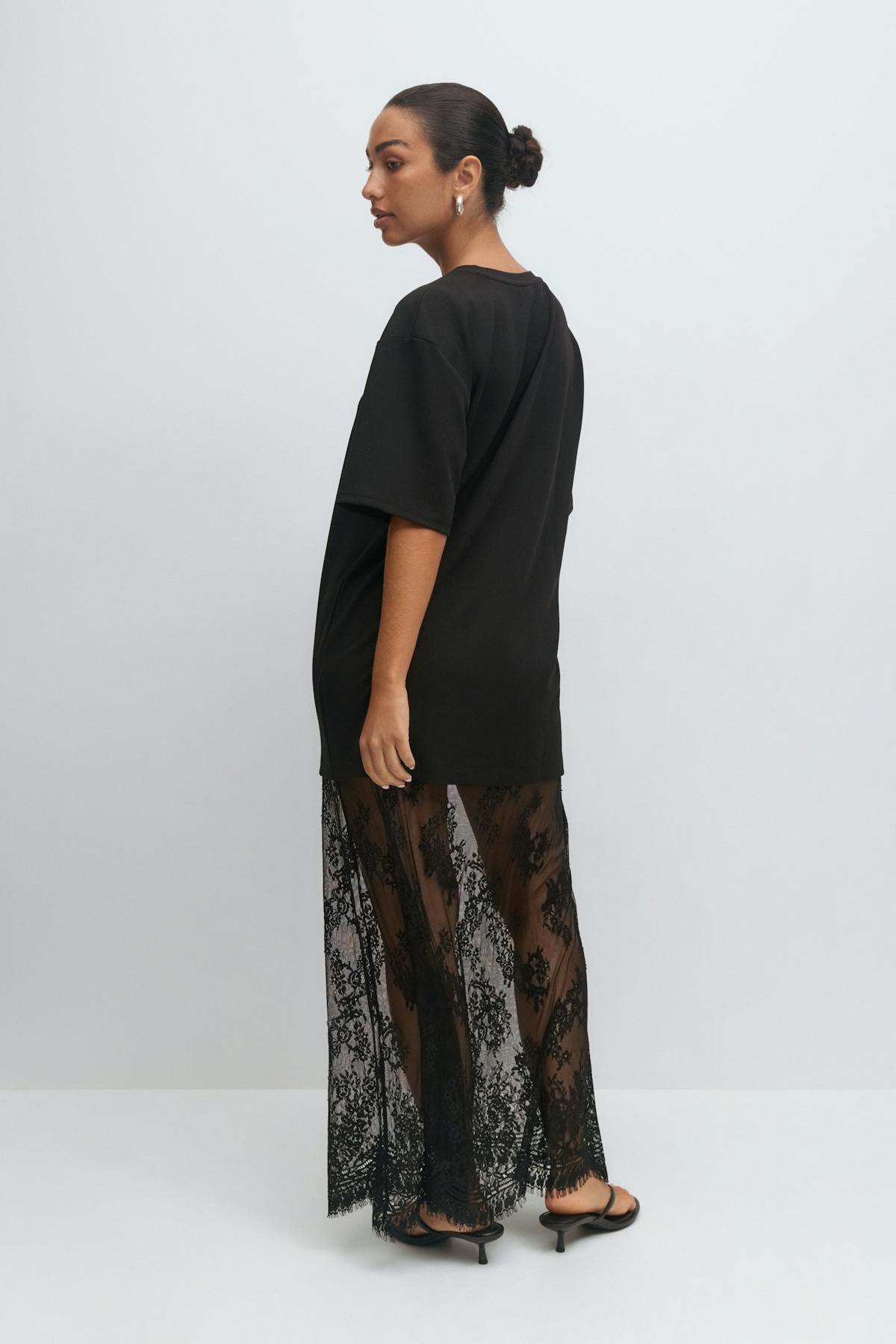 T-shirt lace maxi dress - Noir
