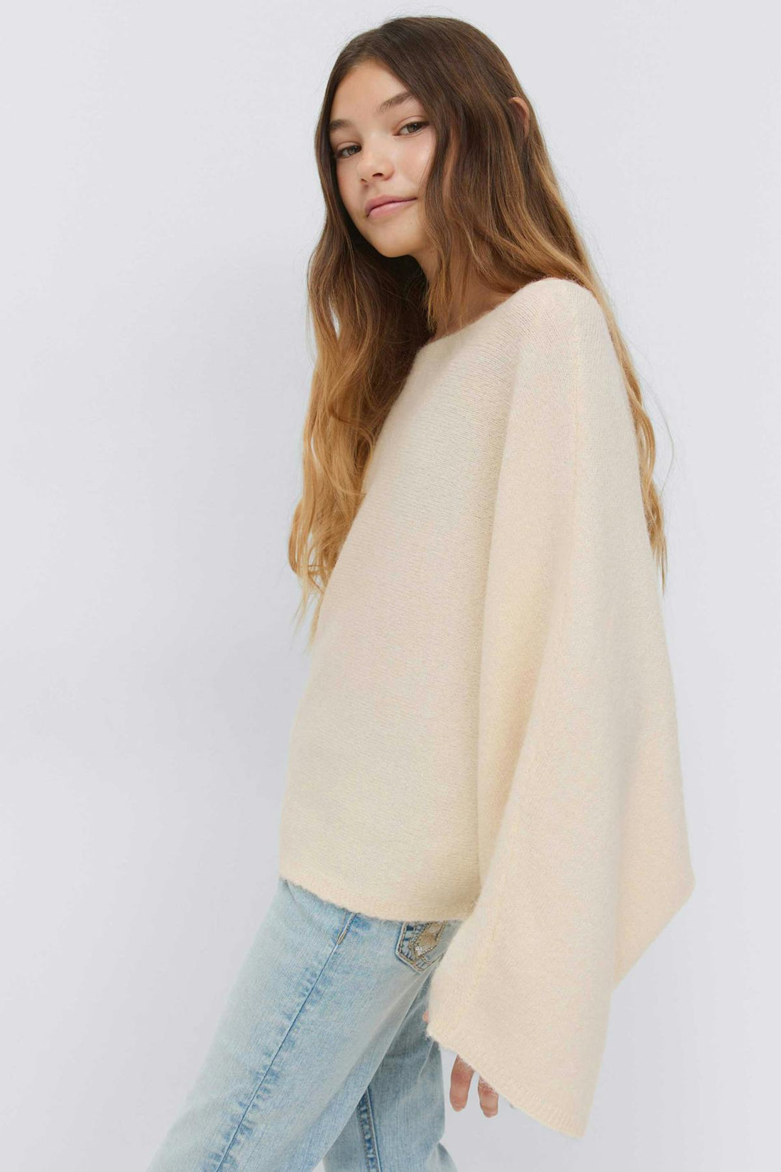 Y knitted poncho sweater - Vanilla yellow