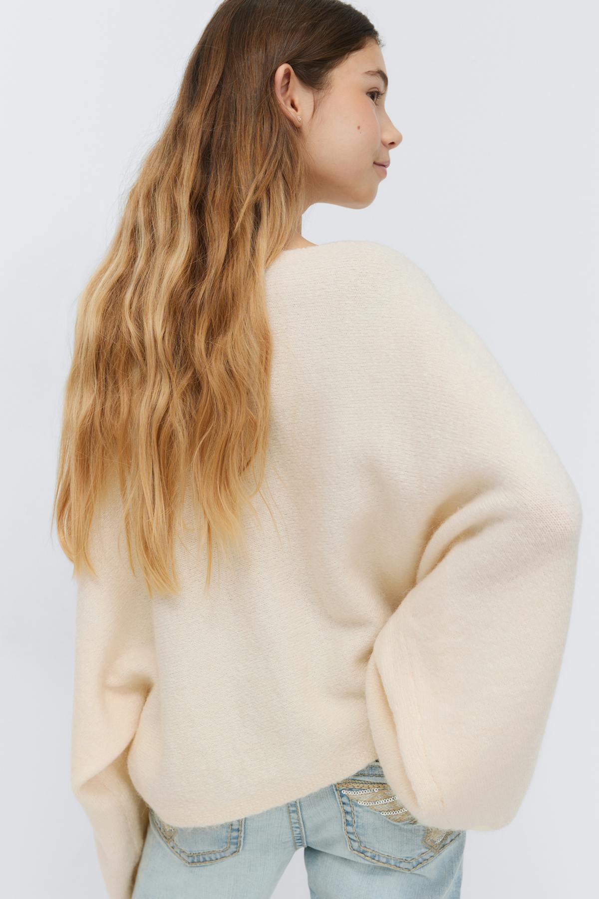 Y knitted poncho sweater - Vanilla yellow