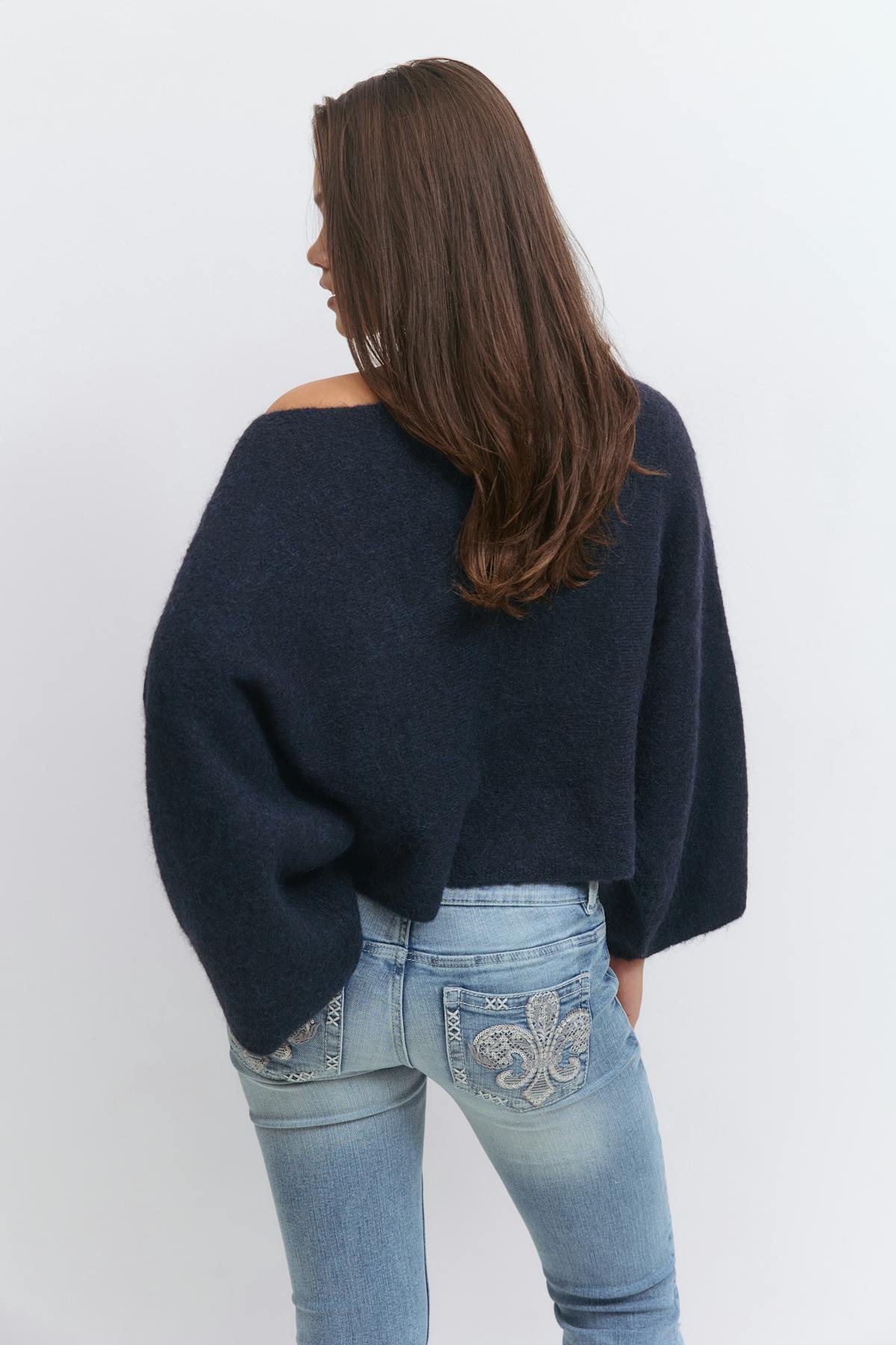 Y knitted poncho sweater - Navy blazer