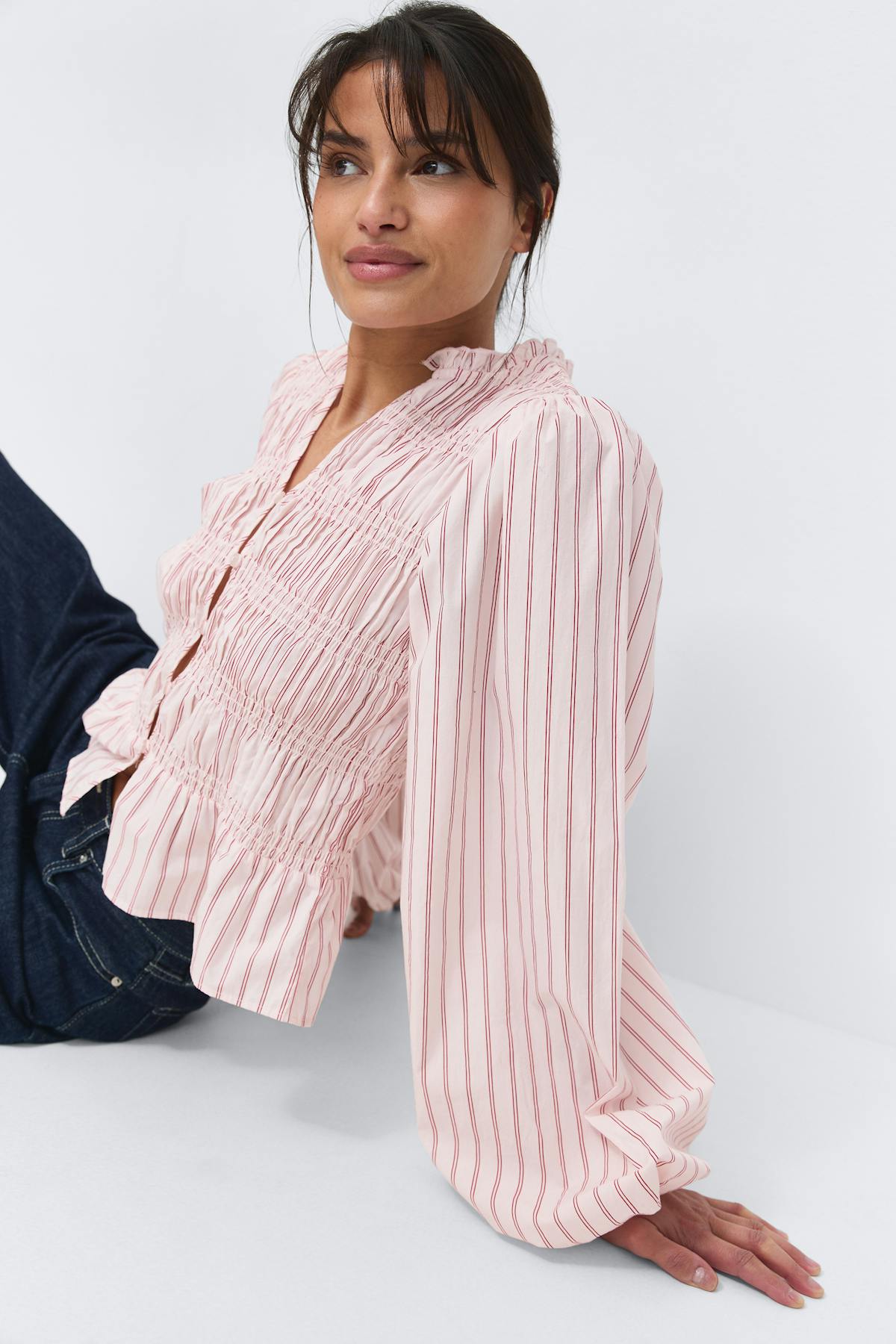 Poplin smock blouse - Pink/stripe