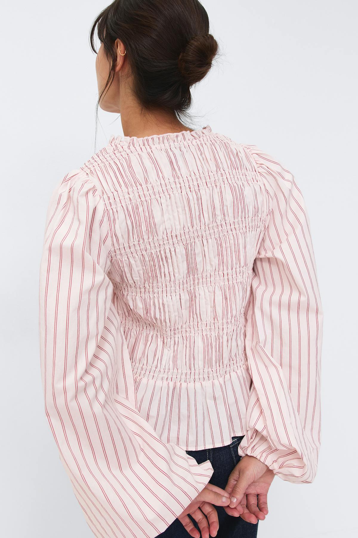 Poplin smock blouse - Pink/stripe