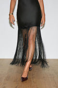 Fringe satin maxi dress - Noir
