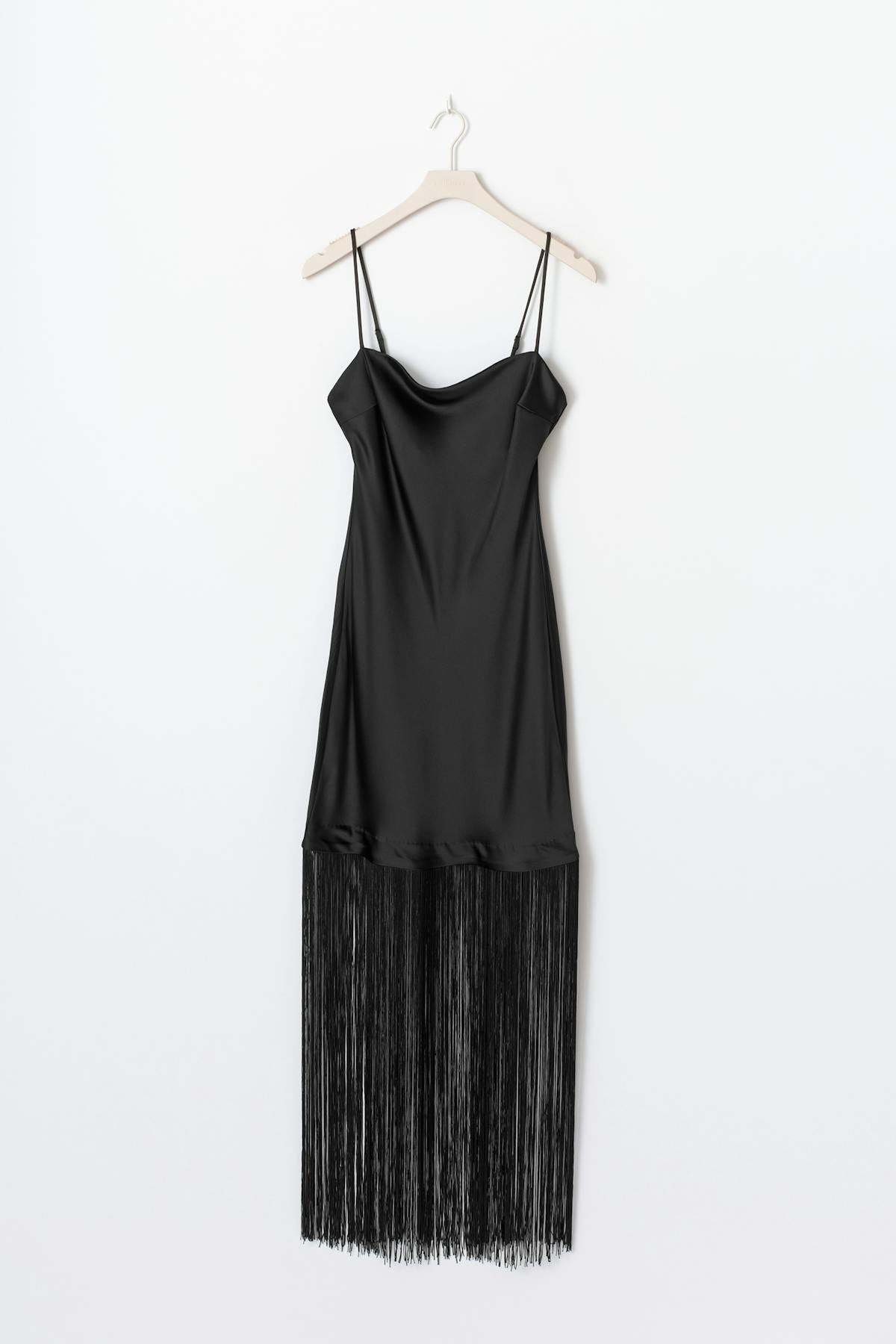 Fringe satin maxi dress - Noir