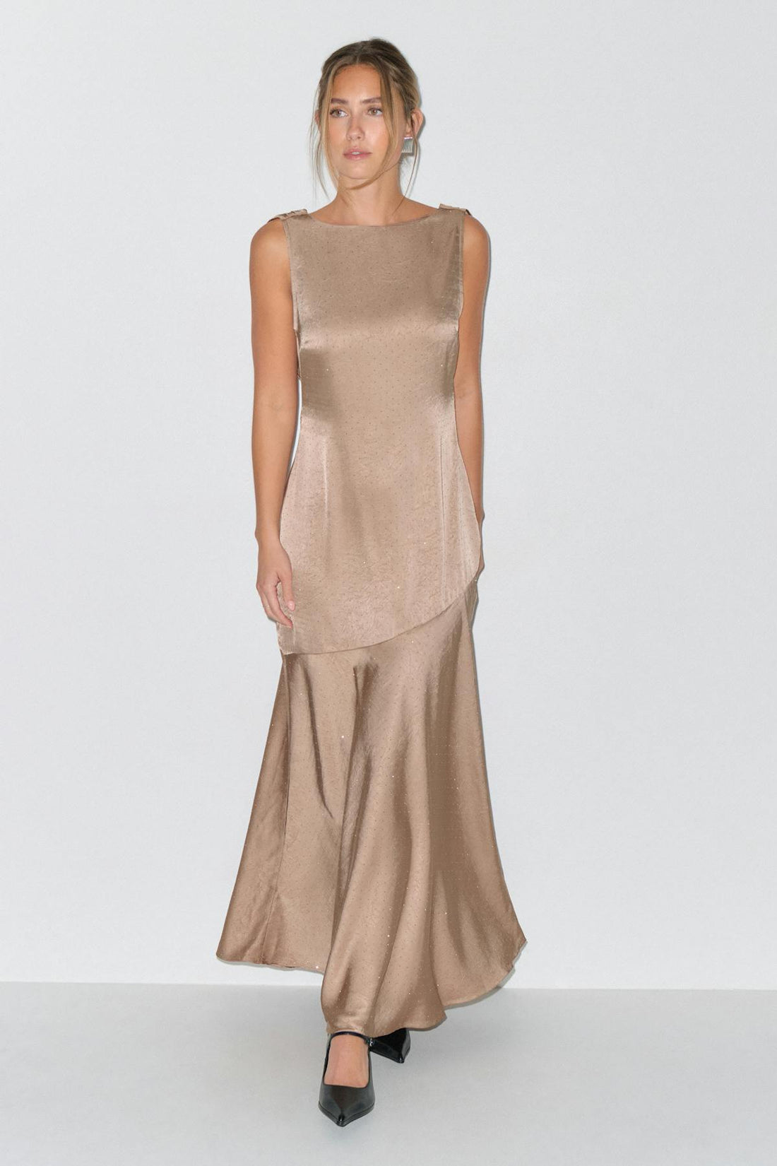 Open back rhinestone dress - Creme
