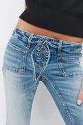 14+ pleated tie jeans - Sky blue