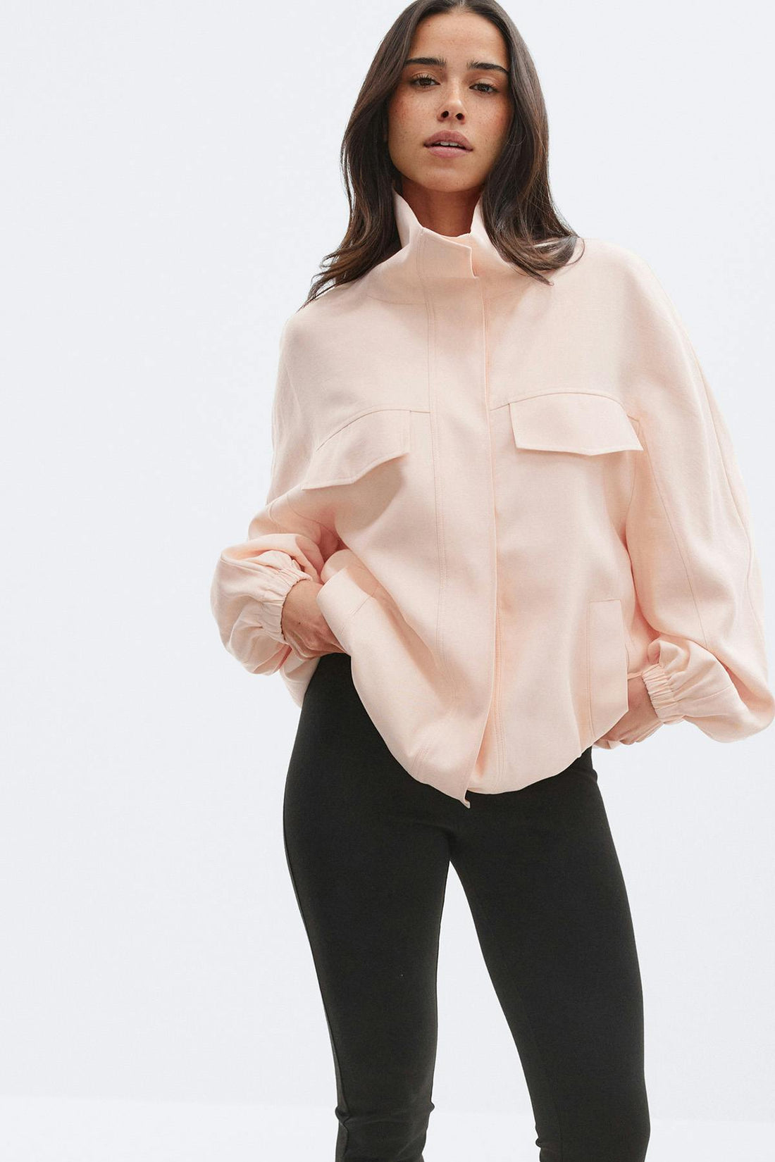 High neck cargo jacket - Peach