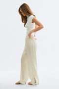 Satin lace trousers - Creme