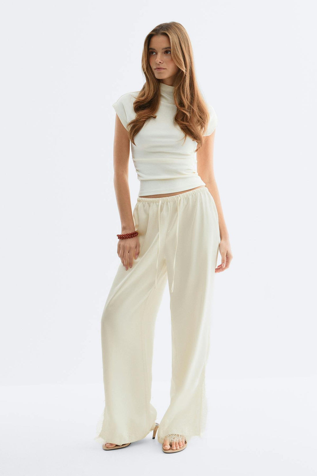 Satin lace trousers - Creme