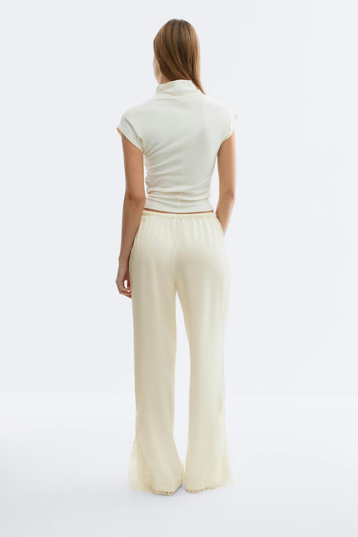 Satin lace trousers - Creme