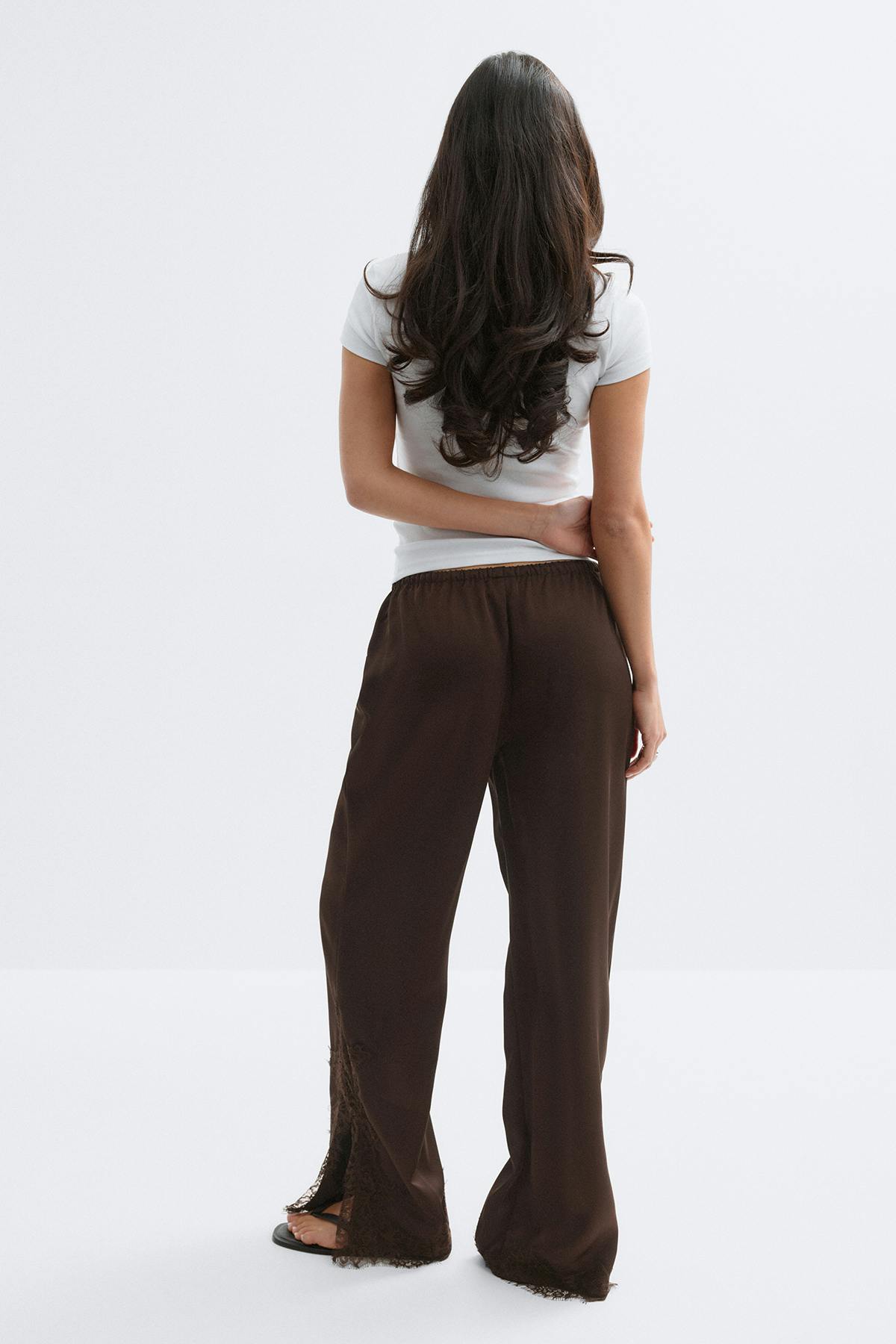 Satin lace trousers - Marron foncé