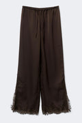 Satin lace trousers - Marron foncé