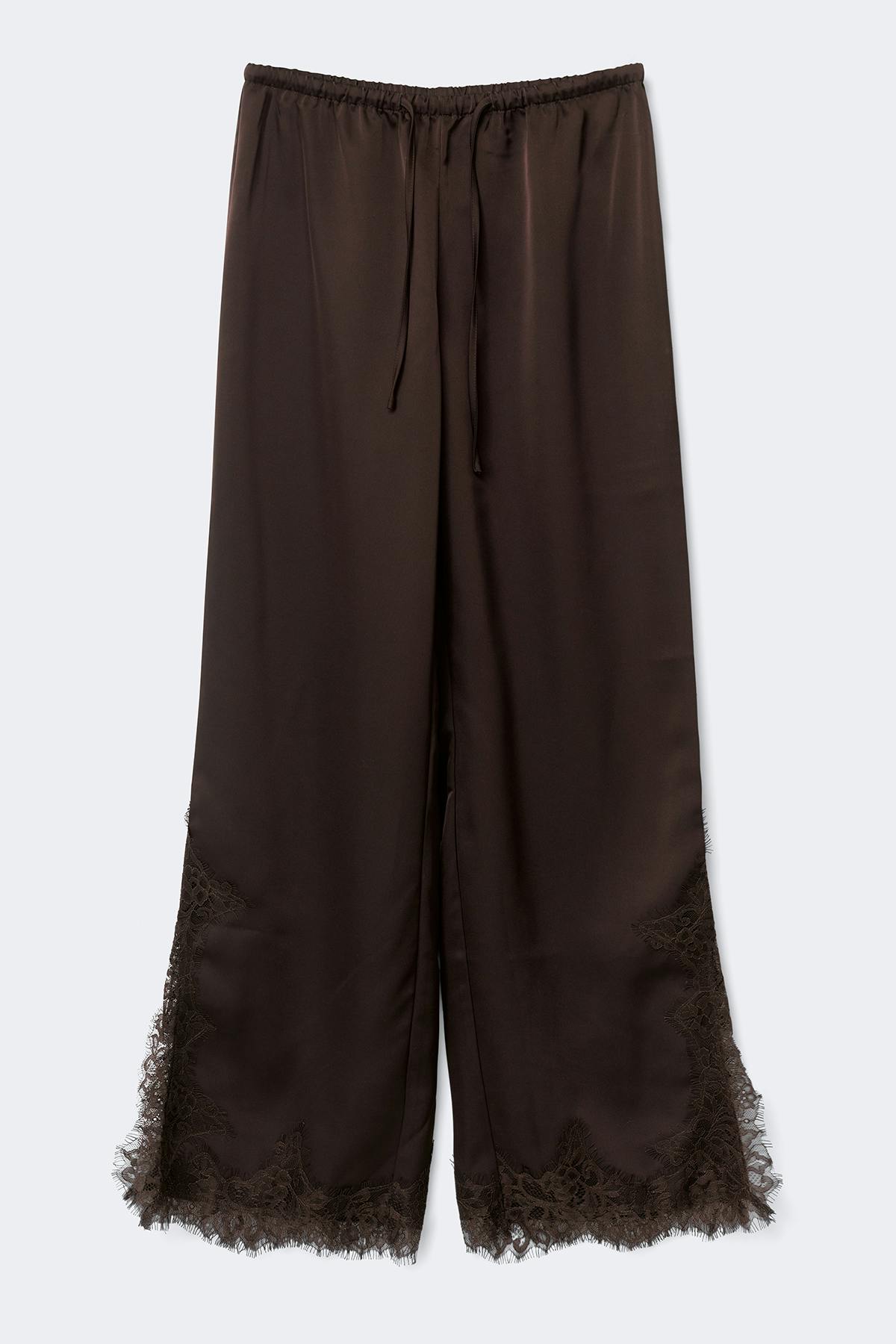 Satin lace trousers - Marron foncé