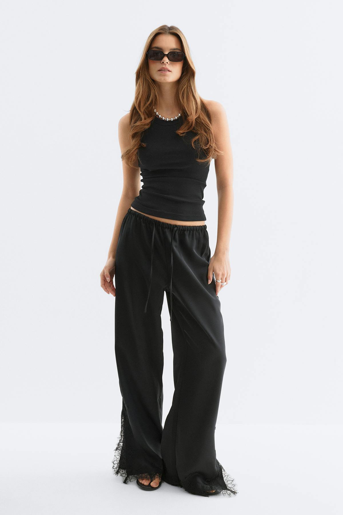 Satin lace trousers - Creme
