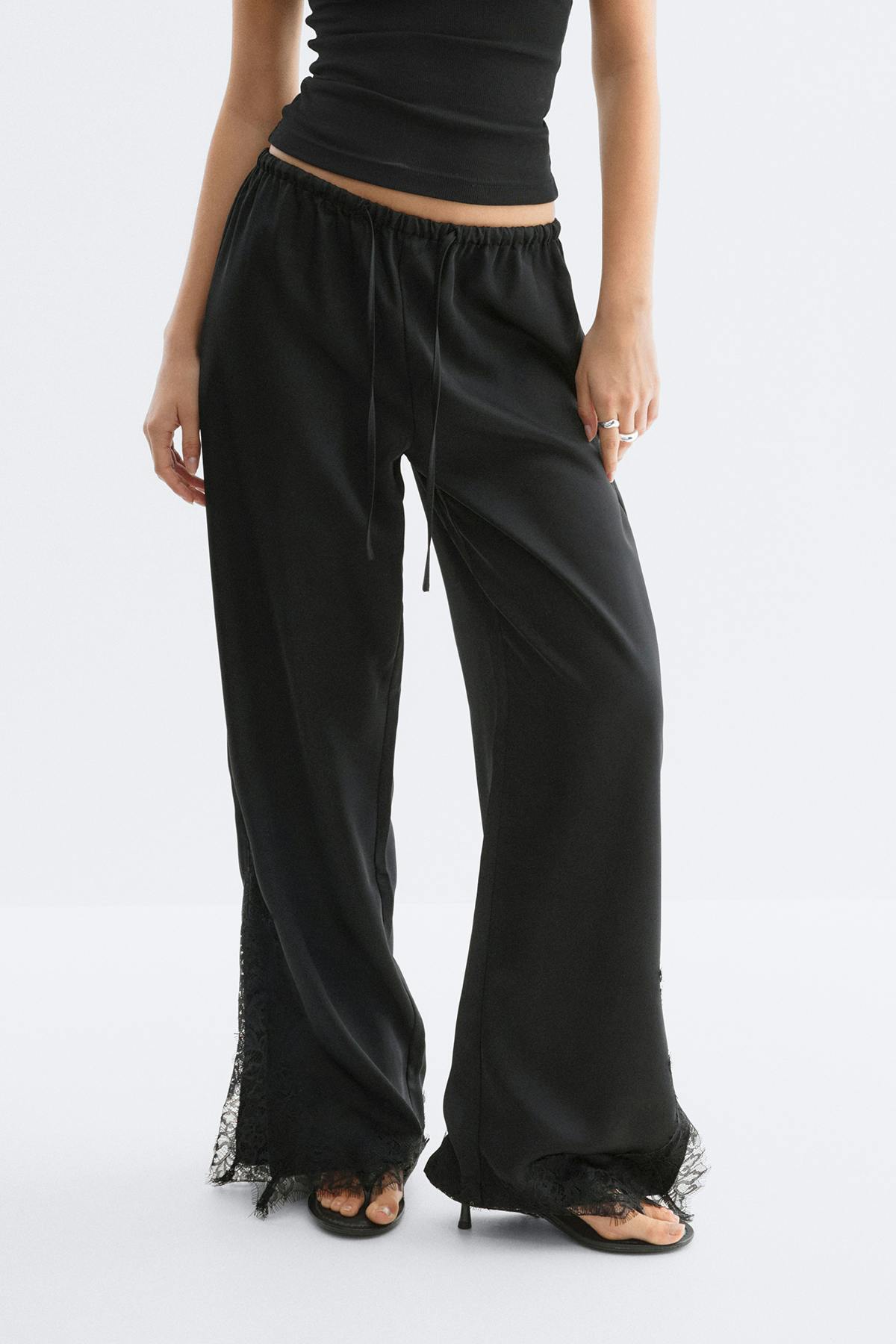 Satin lace trousers - Noir