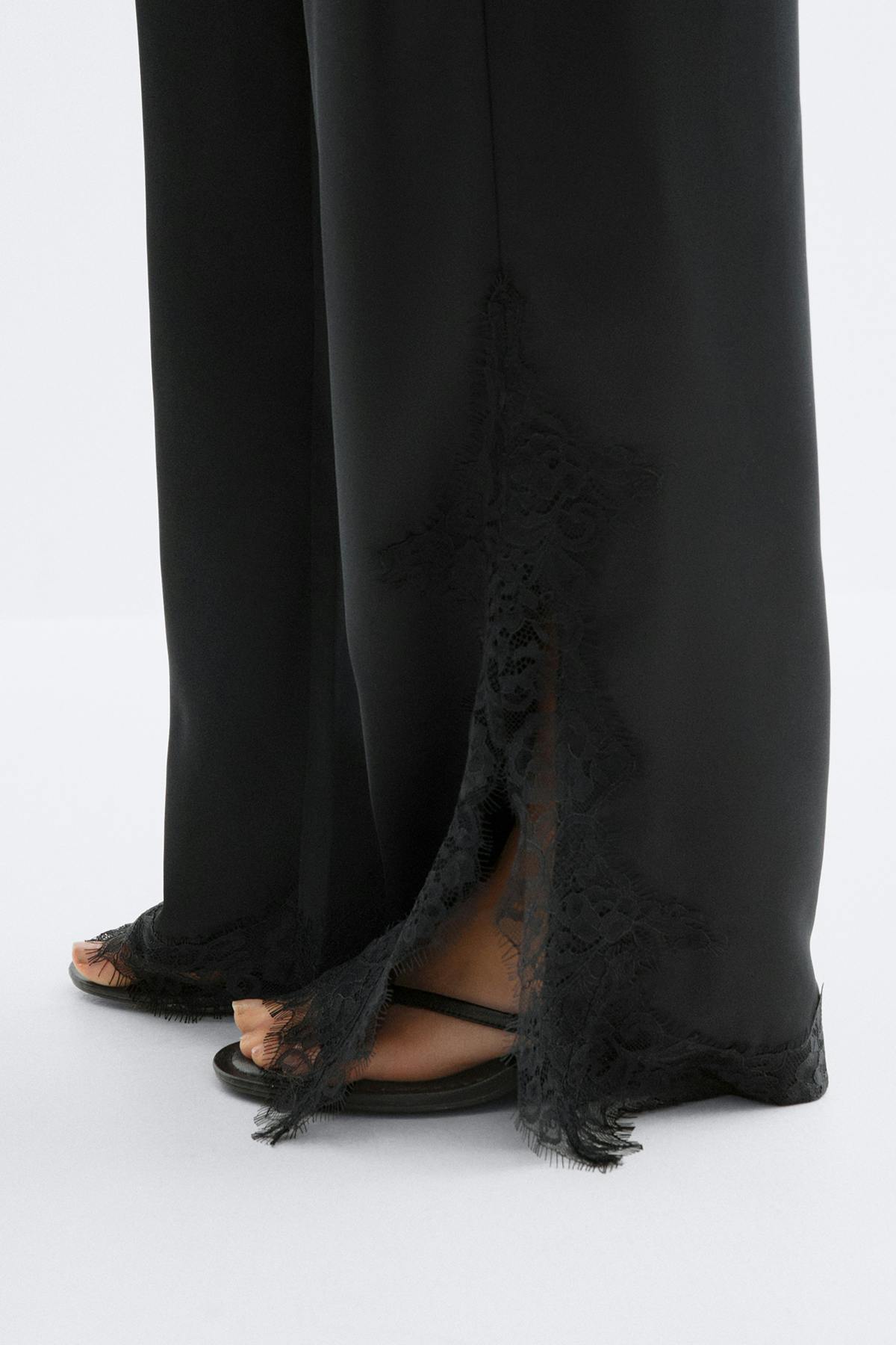 Satin lace trousers - Noir