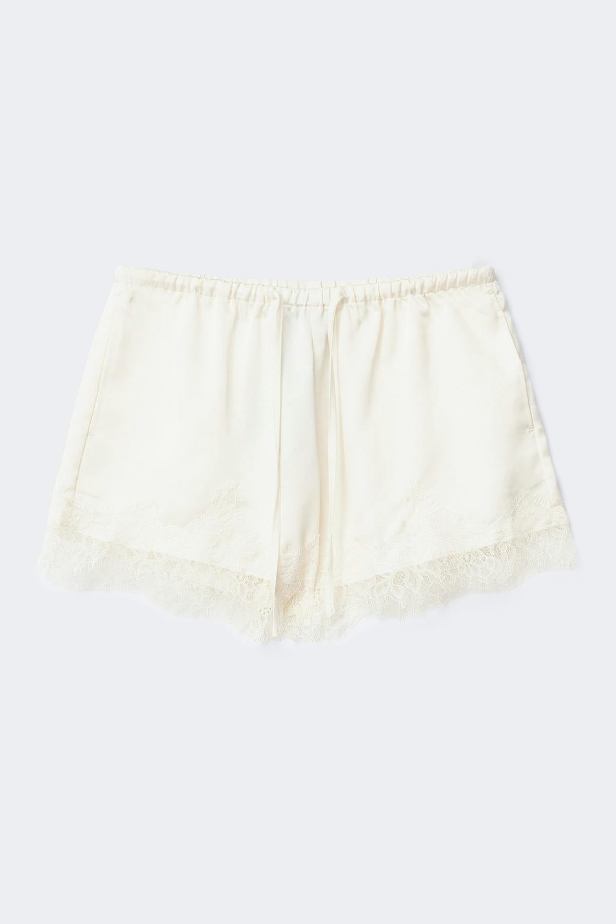 Satin lace shorts - Creme