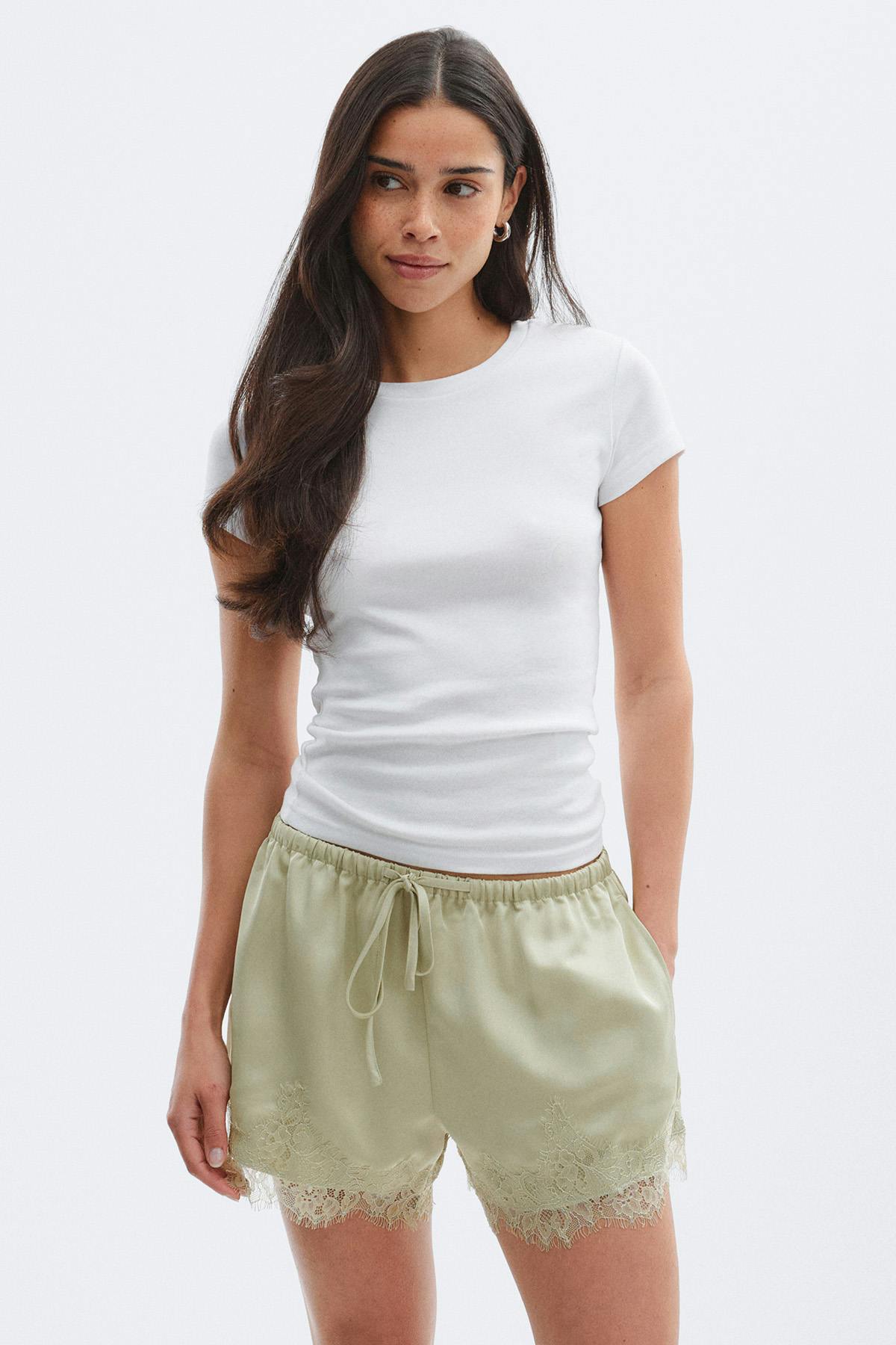 Satin lace shorts - Marron foncé