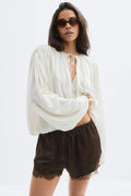 Satin lace shorts - Creme