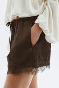 Satin lace shorts - Marron foncé