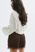 Satin lace shorts - Marron foncé
