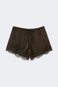 Satin lace shorts - Marron foncé