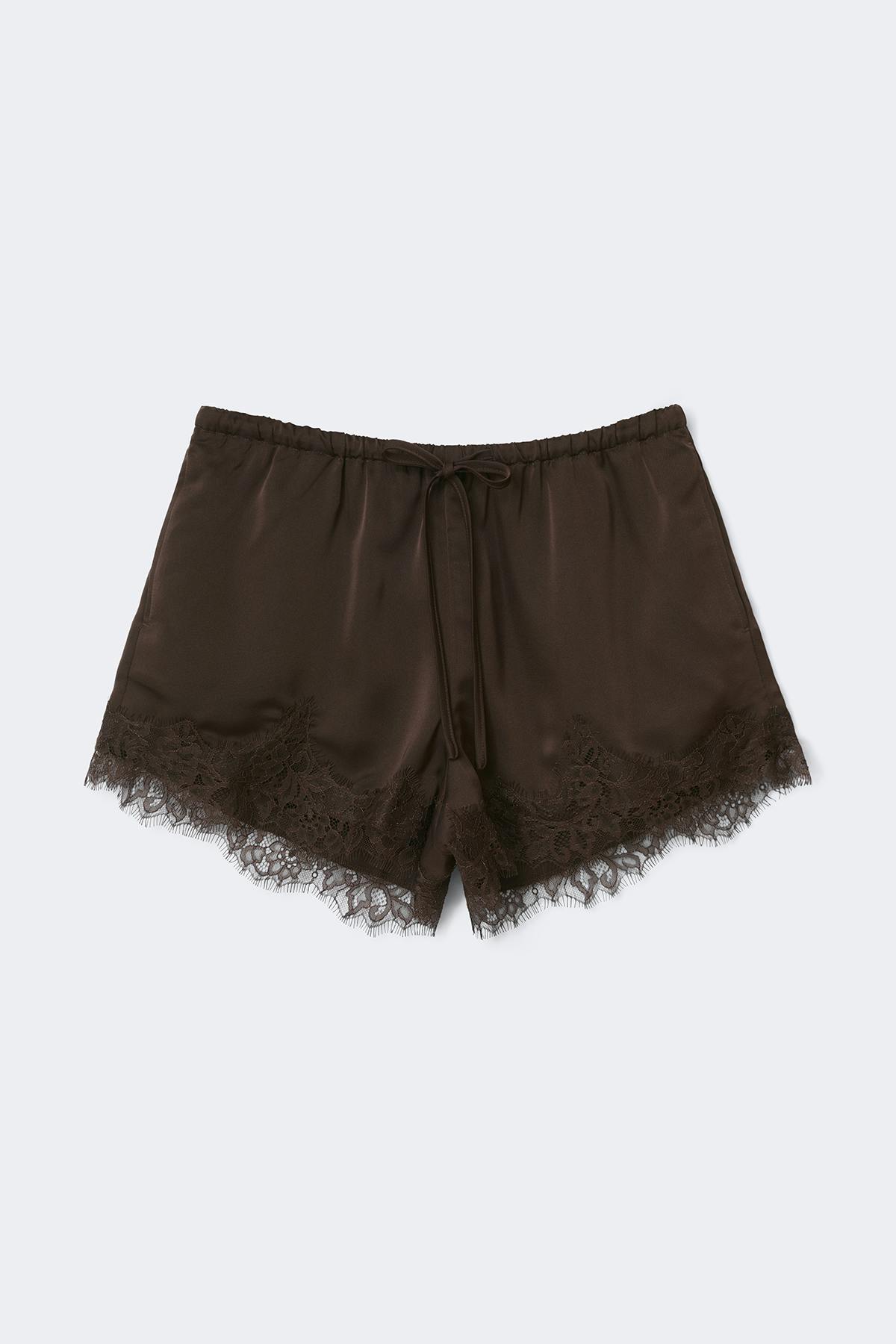 Satin lace shorts - Marron foncé