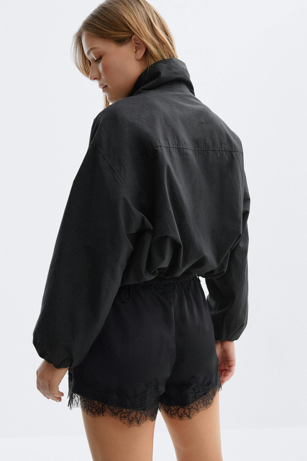 Satin lace shorts - Noir