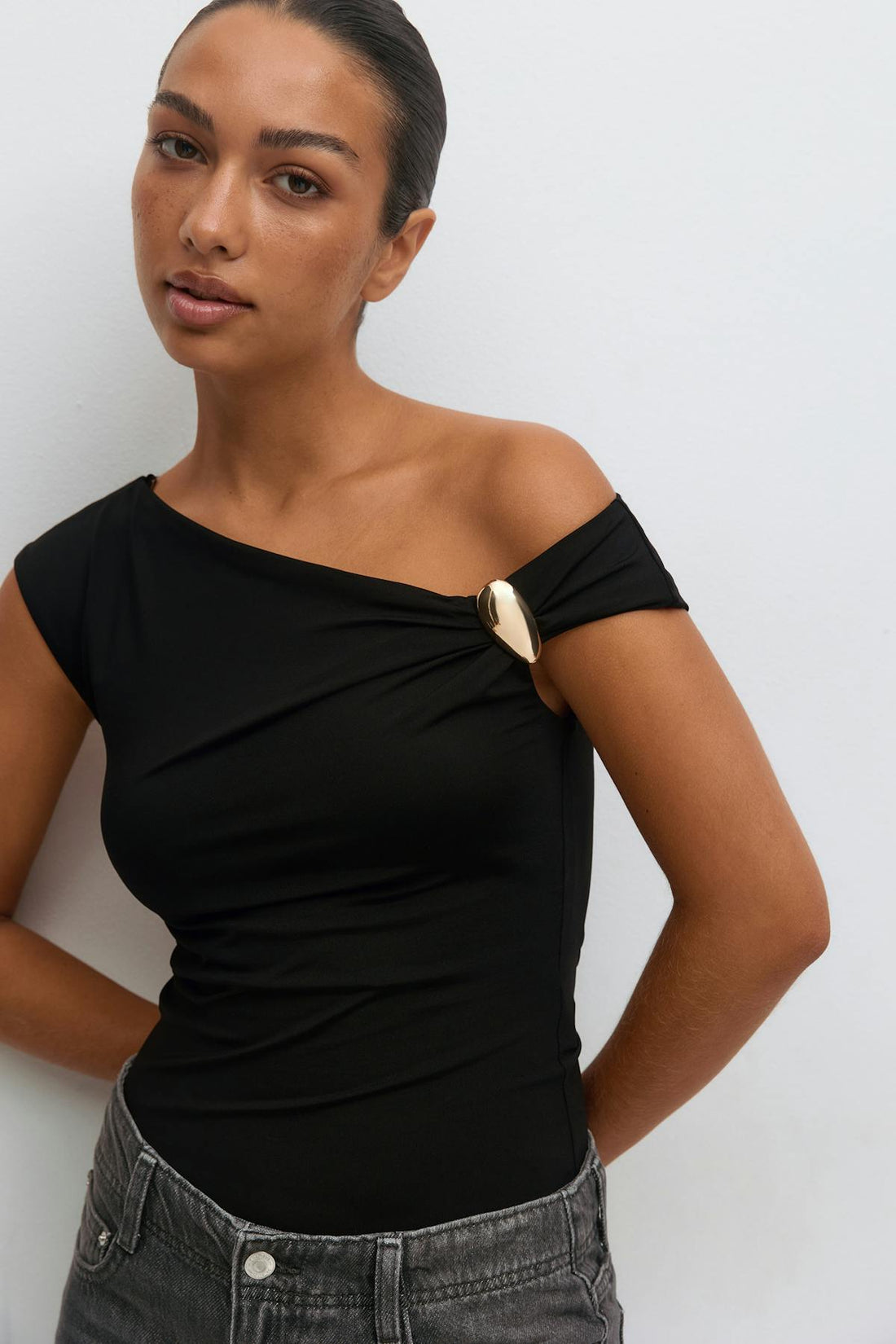 Metal detail top - Noir