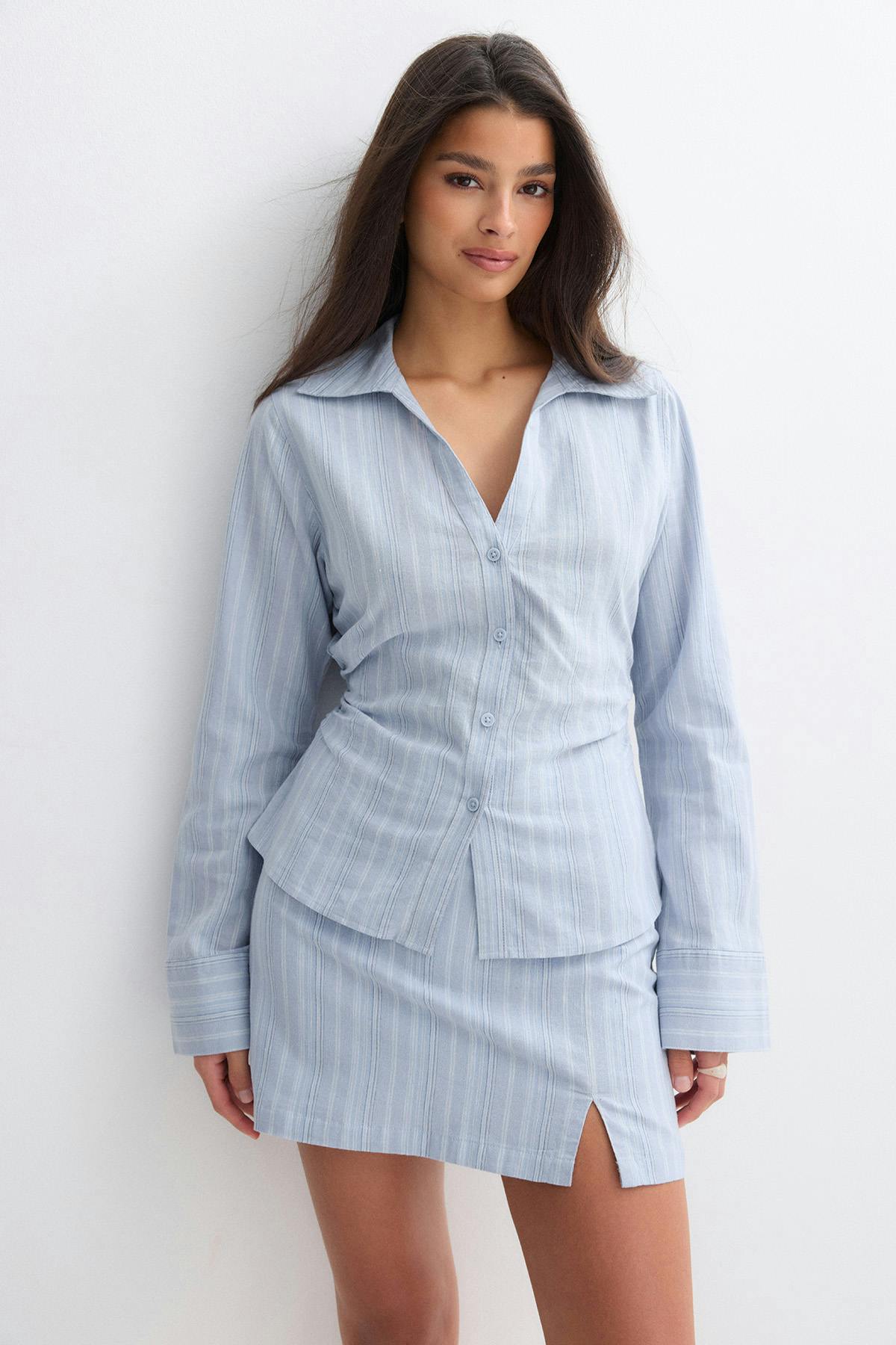 Linen blend shirt - Beige stripe