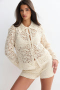 Knitted crochet shirt - Crème