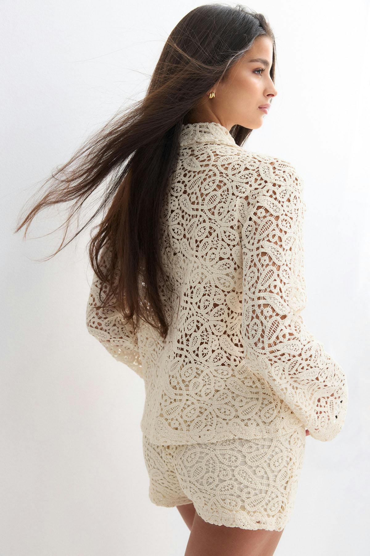 Knitted crochet shirt - Crème