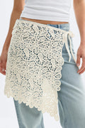 Knitted crochet apron skirt - Crème