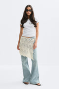 Knitted crochet apron skirt - Crème