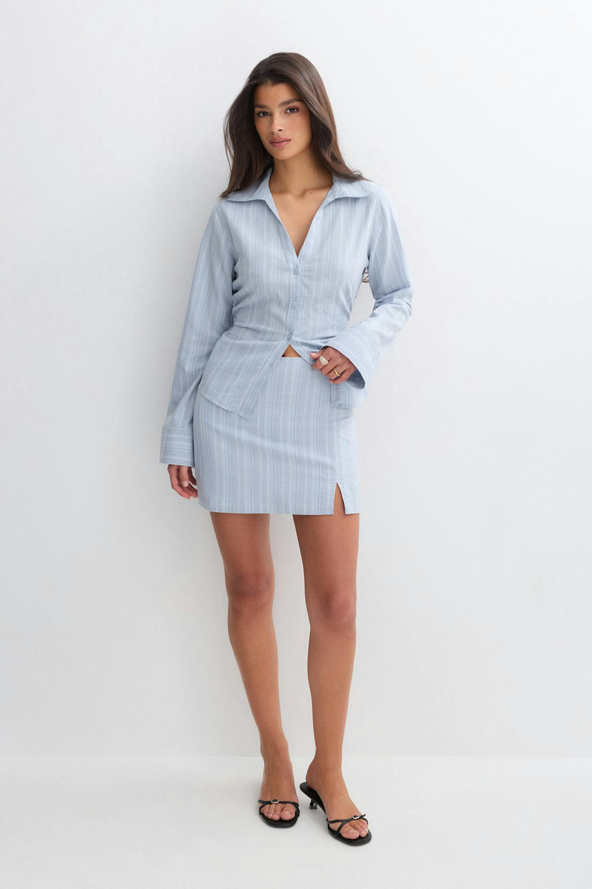 Linen blend mini skirt - Ballet slipper