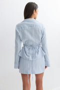 Linen blend mini skirt - Blue/stripe