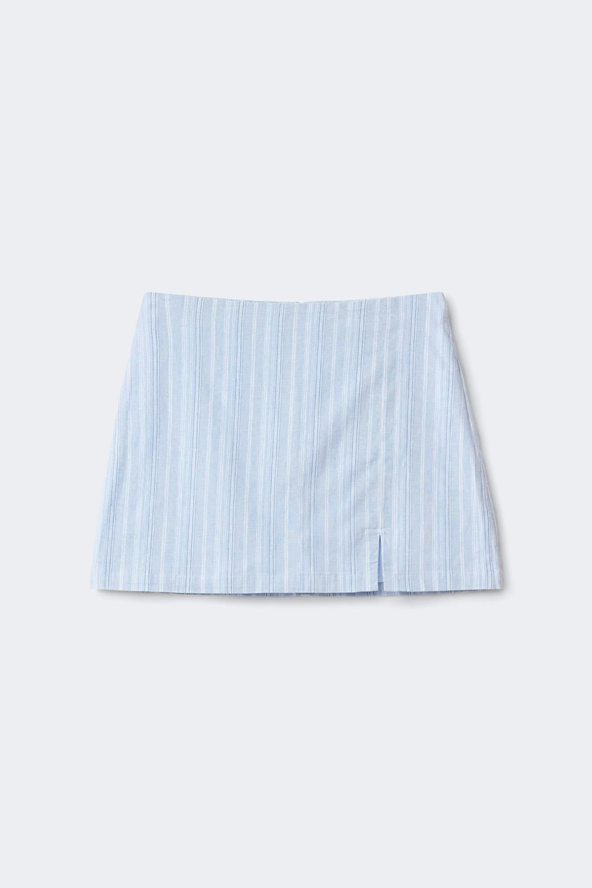 Linen blend mini skirt - Blue/stripe