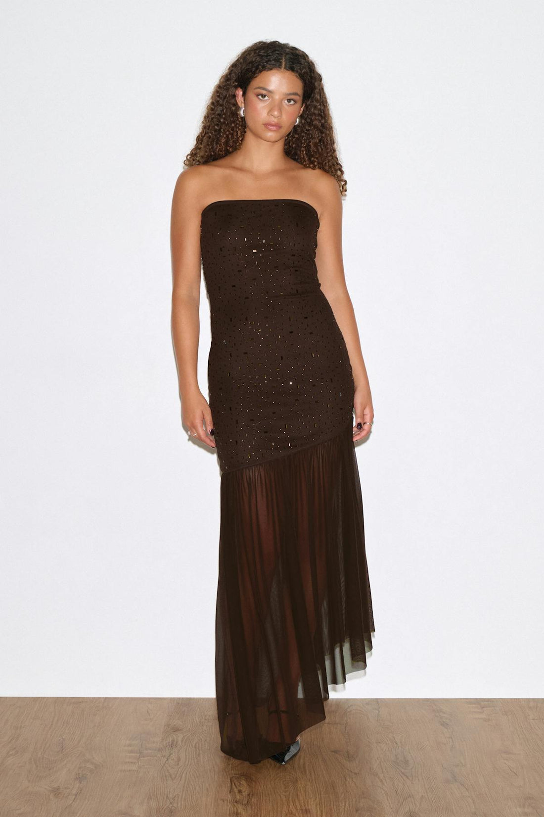 Rhinestone maxi dress - Chocolate plum