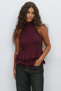 Halterneck ruffle top - Noir