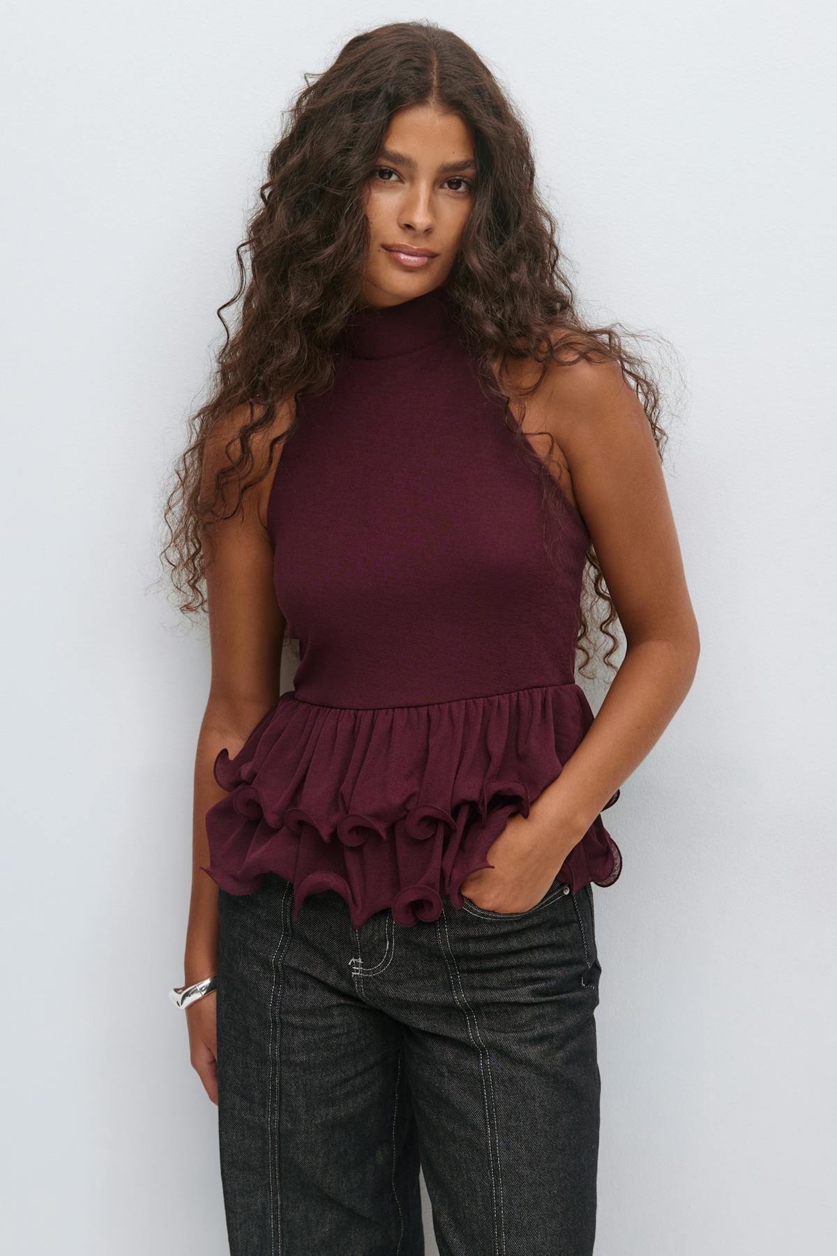 Halterneck ruffle top - Noir