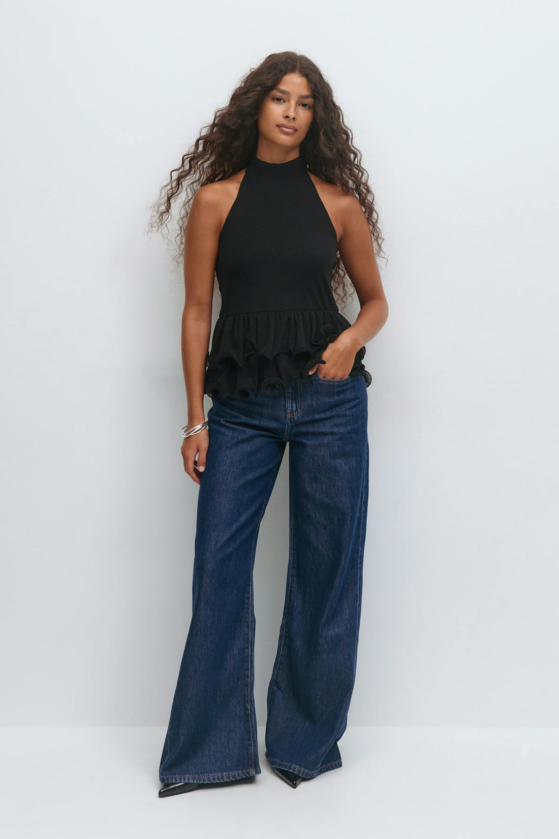 Halterneck ruffle top - Noir