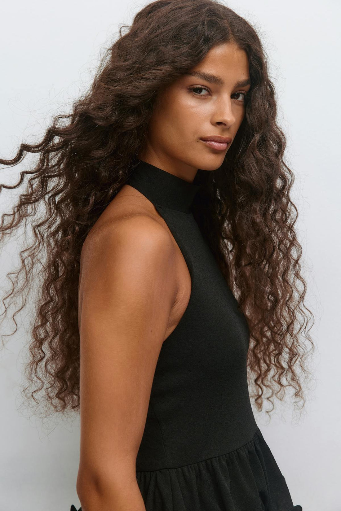 Halterneck ruffle top - Noir