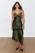 Satin lace midi dress - Vert foncé