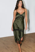 Satin lace midi dress - Vert foncé
