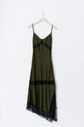 Satin lace midi dress - Vert foncé